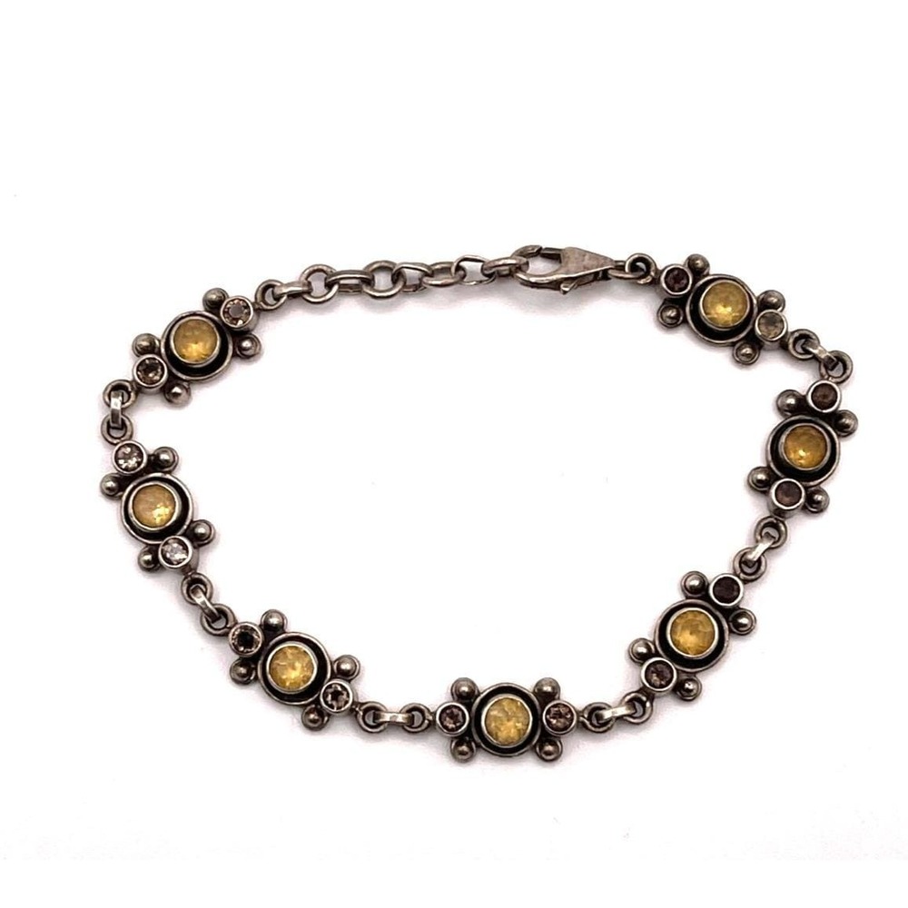VTG Sterling Silver 925 Bracelet w/ Yellow & Clear Crystals, Adjustable